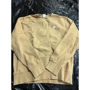 Nike Sportswear Club Fleece Sweatshirt Tan Khaki Mens Medium Embroidered